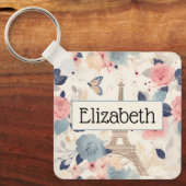 Bloemen en Eiffeltoren Parijs Reispatroon Sleutelhanger (Voorkant)