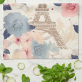 Bloemen en Eiffeltoren Parijs Reispatroon Theedoek (Gevouwen)