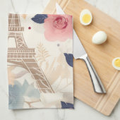 Bloemen en Eiffeltoren Parijs Reispatroon Theedoek (Quarter Fold)