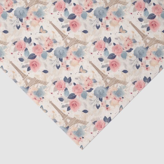 Bloemen en Eiffeltoren Parijs Reispatroon Tissuepapier (Detail)