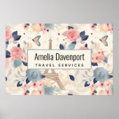 Bloemen en Eiffeltoren Reispatroon Business Poster (Voorkant)