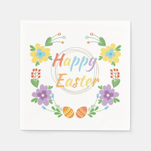 Bloemen en eitjes Vrolijk Pasen Servet (Voorkant)