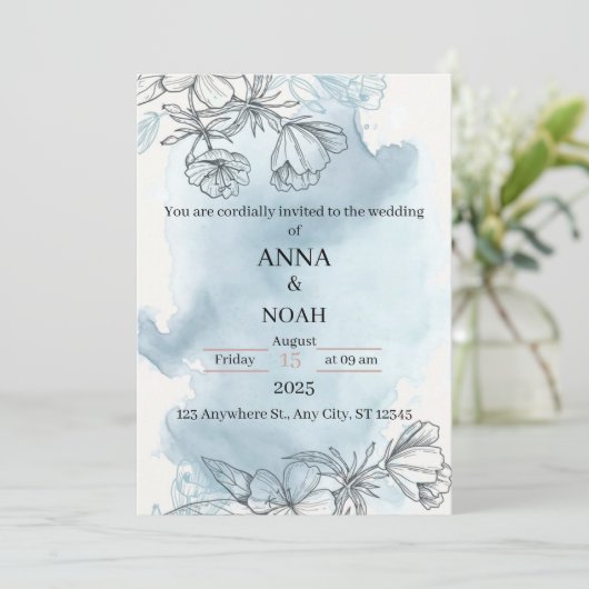 Bloemen en elegante huwelijksuitnodiging aankondiging (Staand voorkant)