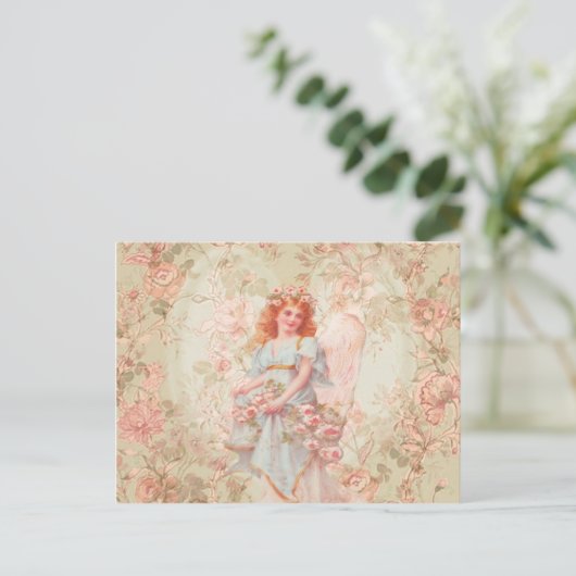 Bloemen en Engel  Collage Briefkaart (Staand voorkant)