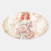 Bloemen en Engel  Collage Ovale Sticker (Voorkant)