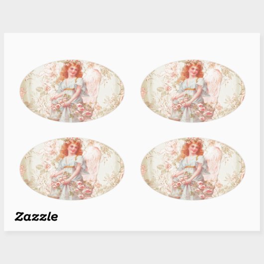 Bloemen en Engel  Collage Ovale Sticker (Vel)