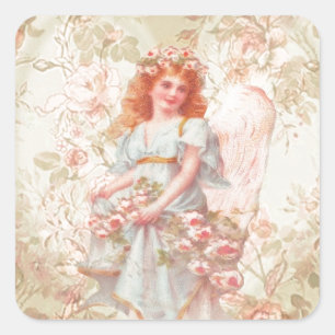 Bloemen en Engel Collage Vierkante Sticker