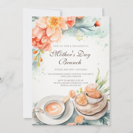 Bloemen en eten Moederdag Brunch Uitnodiging (Voorkant)