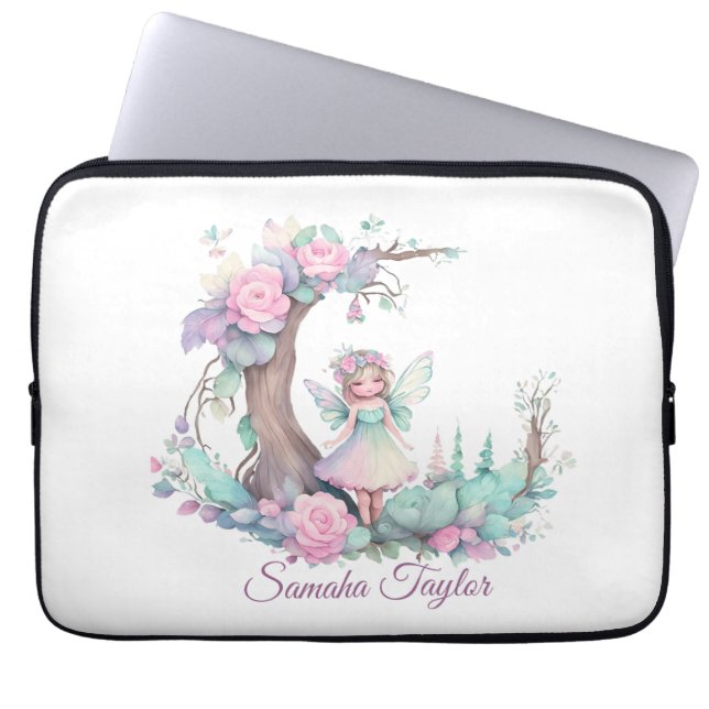 Bloemen en Fairy Waterverf Laptop Sleeve (Voorkant)