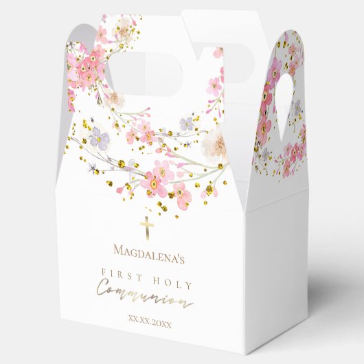 bloemen en faux glitter Eerste Communie Bedankdoosjes (Geopend)