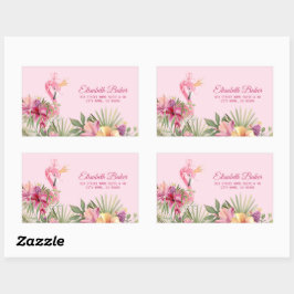 Bloemen en flamingo rechthoekige sticker