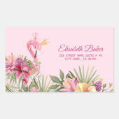 Bloemen en flamingo rechthoekige sticker (Voorkant)