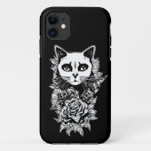 Bloemen en gegotenkat Case-Mate iPhone case (Achterkant)