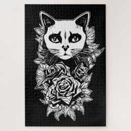 Bloemen en gegotenkat legpuzzel