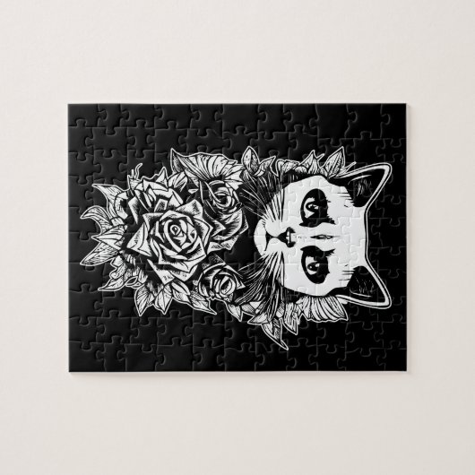 Bloemen en gegotenkat legpuzzel (Horizontaal)