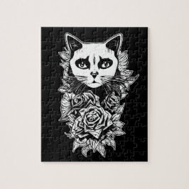 Bloemen en gegotenkat legpuzzel