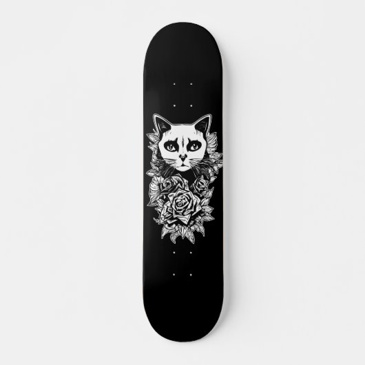 Bloemen en gegotenkat persoonlijk skateboard (Voorkant)