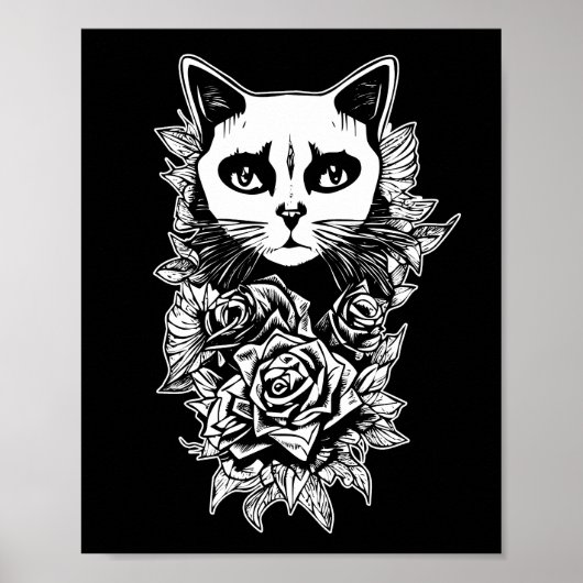Bloemen en gegotenkat poster (Voorkant)