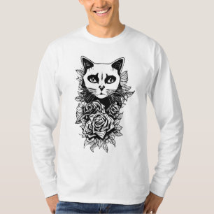 Bloemen en gegotenkat t-shirt