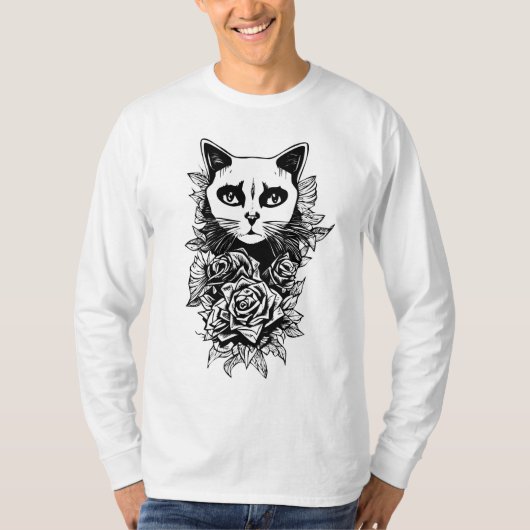 Bloemen en gegotenkat t-shirt (Voorkant)