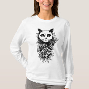 Bloemen en gegotenkat t-shirt