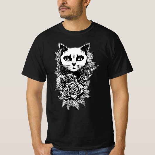 Bloemen en gegotenkat t-shirt (Voorkant)