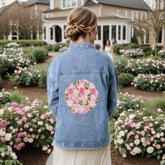 Bloemen en Geschilderde Eieren Denim Jacket (Huwelijk Achterkant)
