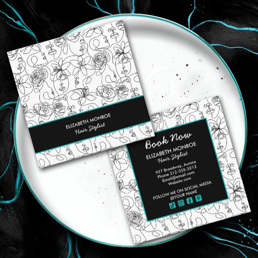 Bloemen en Gezichten Haar Stylist Make-up Vierkante Visitekaartje