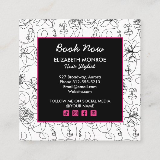 Bloemen en Gezichten Haar Stylist Make-up Vierkante Visitekaartje (Achterkant)