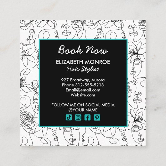 Bloemen en Gezichten Haar Stylist Make-up Vierkante Visitekaartje (Achterkant)