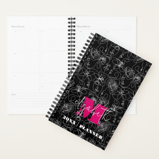 Bloemen en gezichten monogram planner (Display)