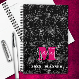 Bloemen en gezichten monogram planner