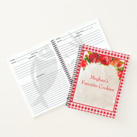  Bloemen en Gingham Check Recept Organizer Notitieboek (Binnen)