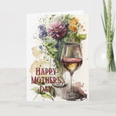 Bloemen en glas wijn, perfecte Moederdag Kaart (Voorkant)