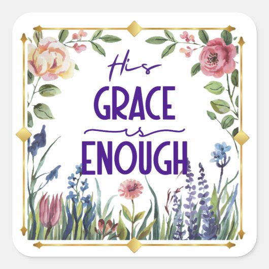 Bloemen en Gouden Grace Vierkante Sticker (Voorkant)