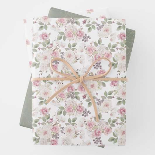 Bloemen en gouden kanten bruiloft inpakpapier vel (In situ)