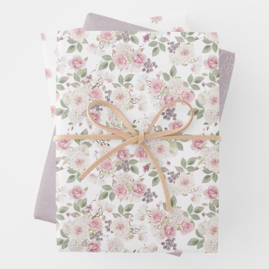 Bloemen en gouden kanten bruiloft inpakpapier vel (In situ)