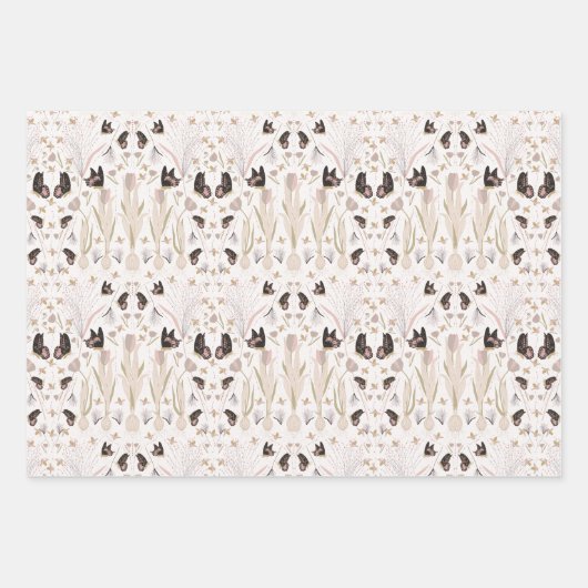 Bloemen en gouden vlinders Decoupage Inpakpapier Vel (Voorkant 3)