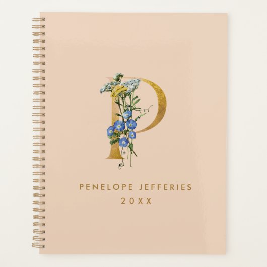 bloemen en goudmonogram, letter P Planner (Voorkant)