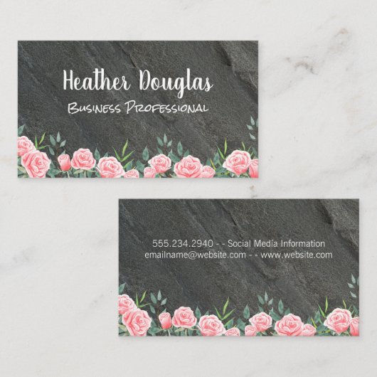 Bloemen en granietsteen visitekaartje (Voorkant / Achterkant)