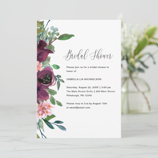 Bloemen en groen bruidsdouche uitnodiging (Staand voorkant)