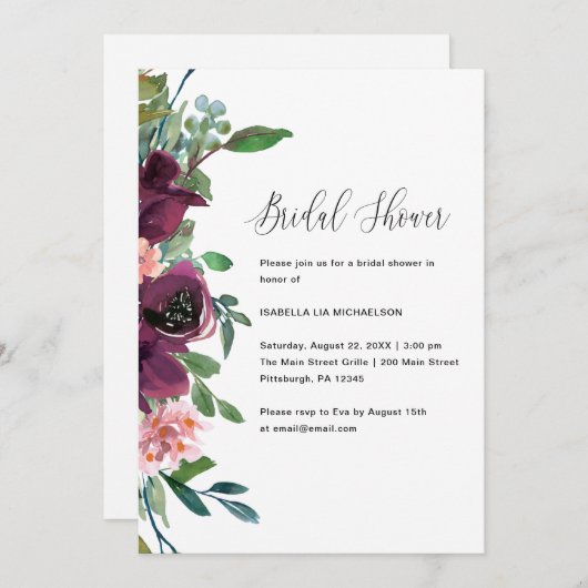 Bloemen en groen bruidsdouche uitnodiging (Voorkant / Achterkant)