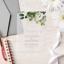 Bloemen en groen bruiloft vellum uitnodigingen