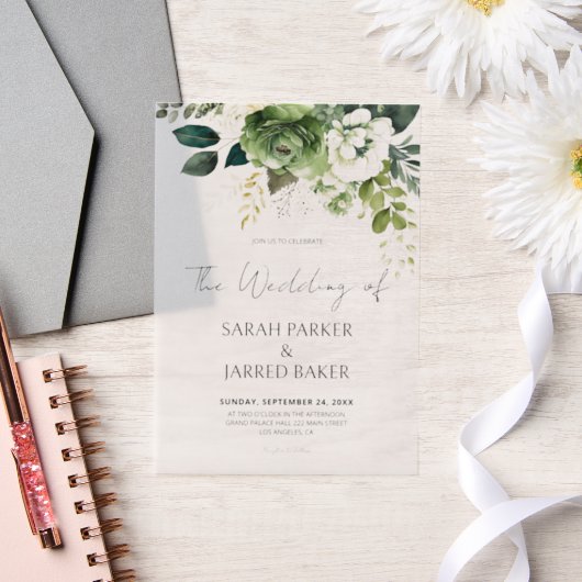 Bloemen en groen bruiloft vellum uitnodigingen (Huwelijk)