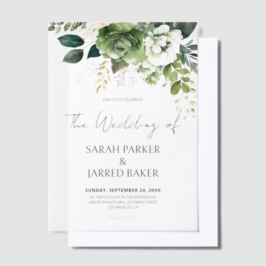 Bloemen en groen bruiloft vellum uitnodigingen (Offset)