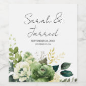 Bloemen en groen bruiloft wijn etiket (Enkel label)