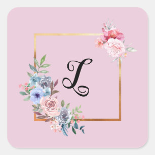 Bloemen en groen geometrisch ontwerp waterverf vierkante sticker