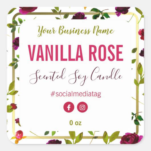 Bloemen en groen productetiketten vierkante sticker (Voorkant)