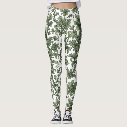 bloemen en groene bladeren leggings (Voorkant)