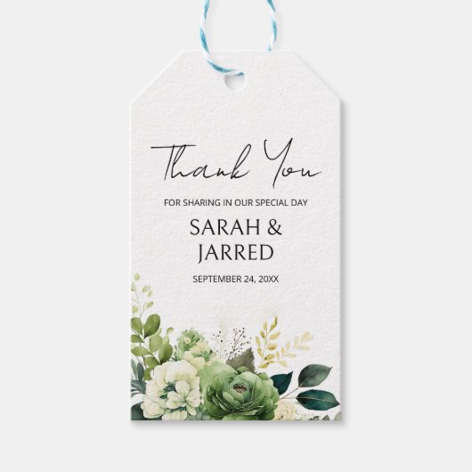 Bloemen En Groene Huwelijk Cadeaulabel (Voorkant)